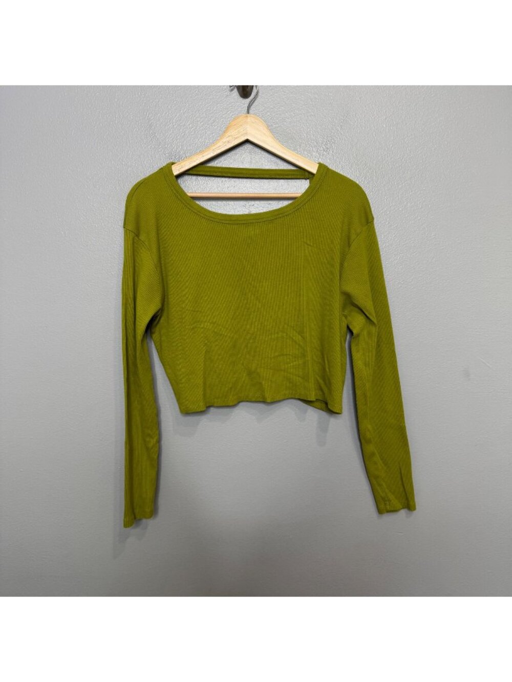 SATURDAY SUNDAY ANTHROPOLOGIE green rib knit long sleeve plunging back tee size